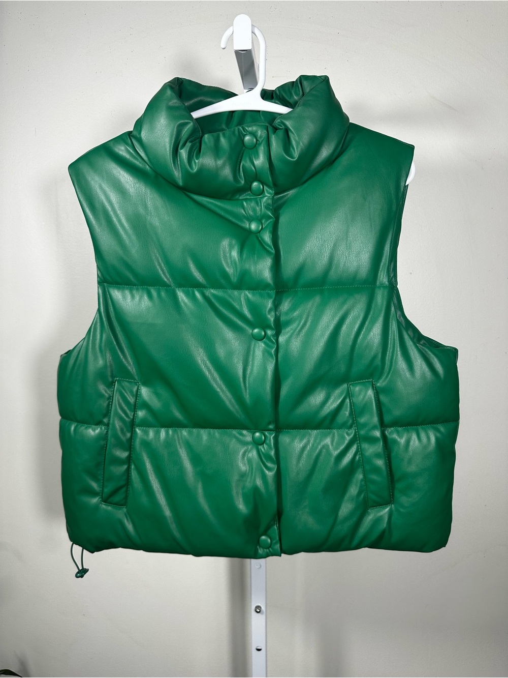 S173. Love Tree Green Puffer Vest with High Collar - Women's